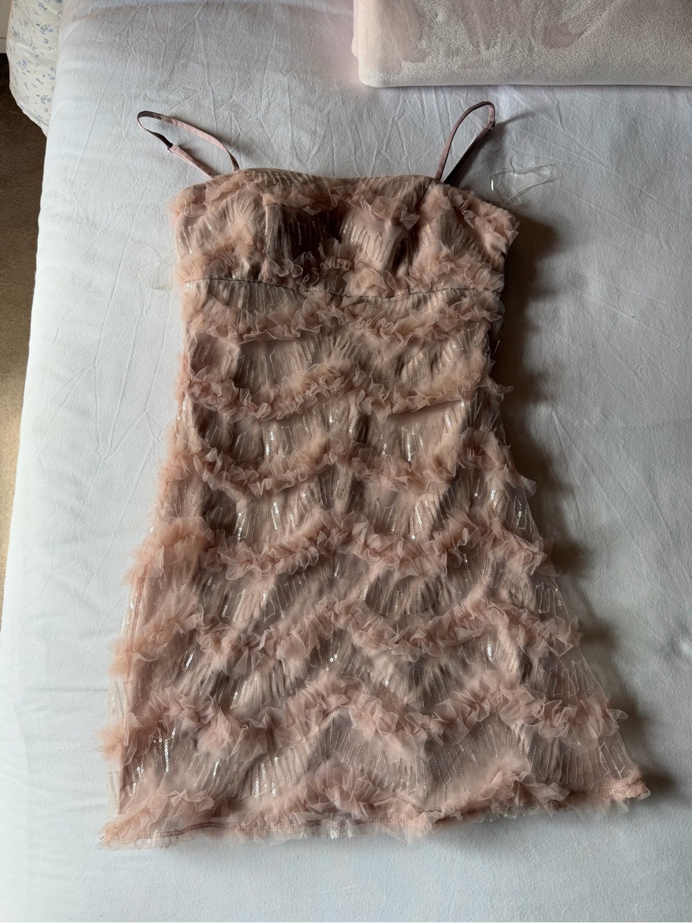 Speechless Blush Pink Ruffle-Trim Mini Dress with Sequins
